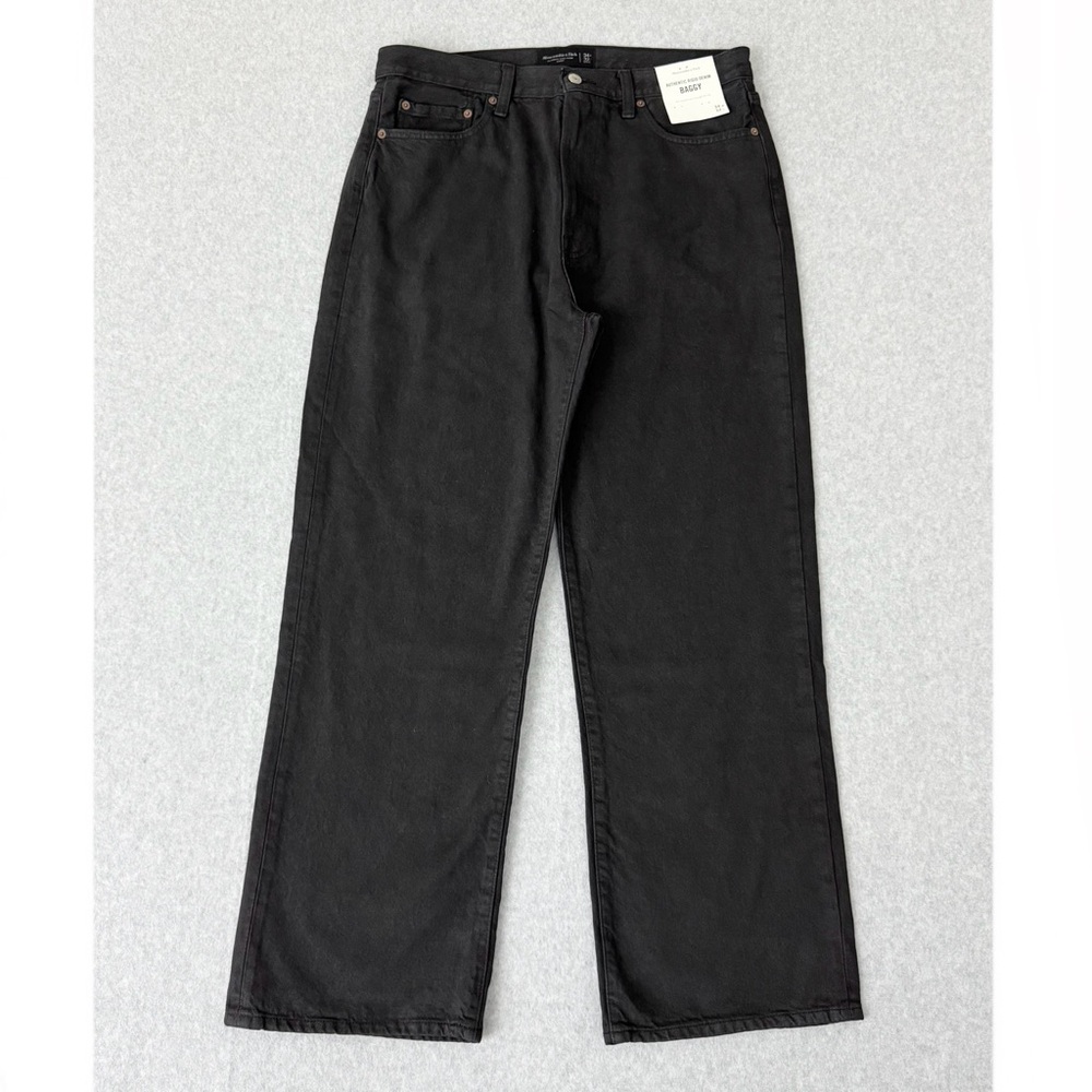 Abercrombie & Fitch Mens Baggy Jeans 34 x 32 Black Authentic Rigid Denim READ